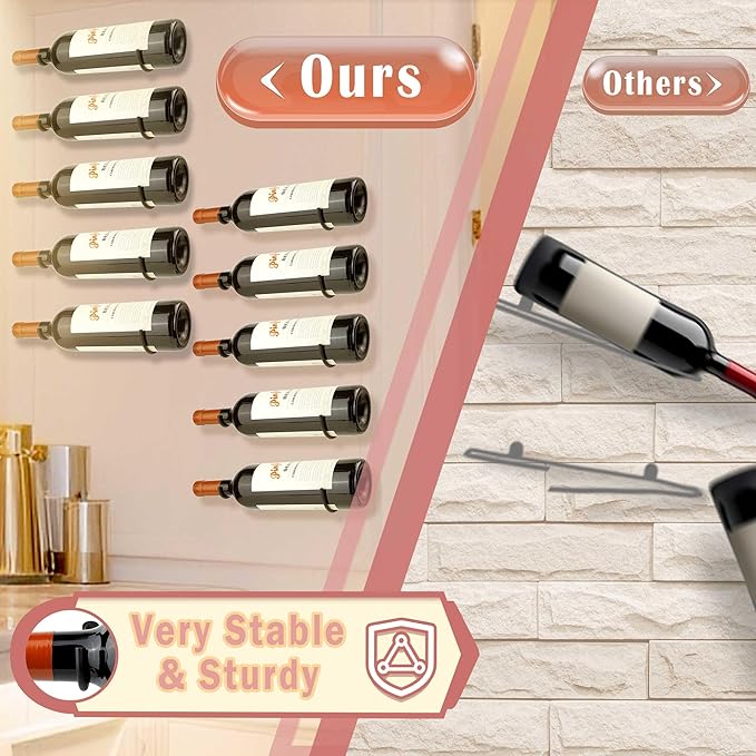 Wall-Mounted Wine Hook: Hanging Wine Bottle Wall Holder - Set of 3 Metal Wall Red Wine Rack Hooks