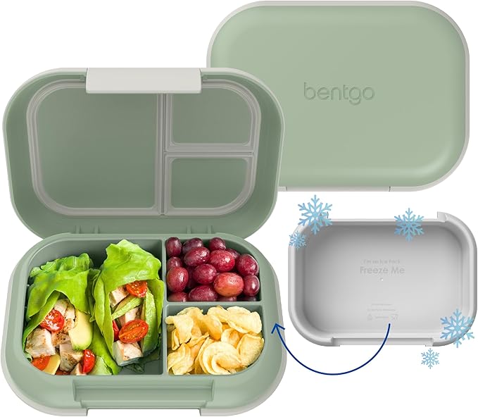 Bentgo Chill Max Leak-Proof XL Lunch Box - Included Ice Pack Keeps Food Cold; 5-Cup Capacity for Adults & Ages 8+, 3 or 4 Compartment Bento Box, BPA-Free, Dishwasher Safe (Clay Green & Gray)