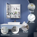 ExBrite Lighted Bathroom Medicine Cabinet, 20 x 26 Inch, Recessed or Surface led Medicine Cabinet, Defog, Stepless Dimming,Color Temper Change, 2 Outlets, Storage Shelves, Left Hinge