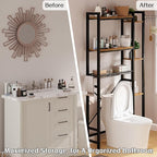 Over The Toilet Storage with Side Shelf, 7 Tier Bathroom Organizer Rack with Paper Holder, Hooks and Basket, Freestanding Above Toilet Shelf for Laundry, Quick Interlock Install (Vintage Brown)