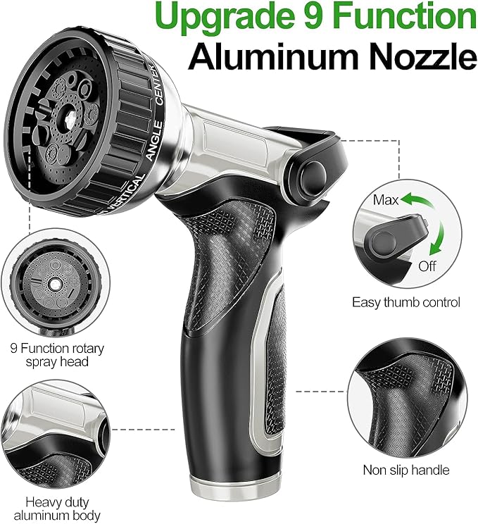 SPECILITE 175ft 304 Stainless Steel Garden Hose Metal, Heavy Duty Water Pipe with Nozzles for Yard, Outdoor - Flexible, Never Kink & Tangle, Puncture Resistant (Sliver)