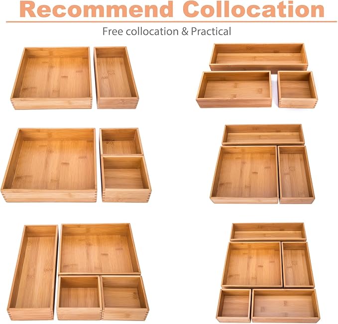 Bamboo Office Supplies Organizer Box Stationery Accessory Organizer Dresser Makeup Tool Drawer Storage Box, Bamboo 8"*4"