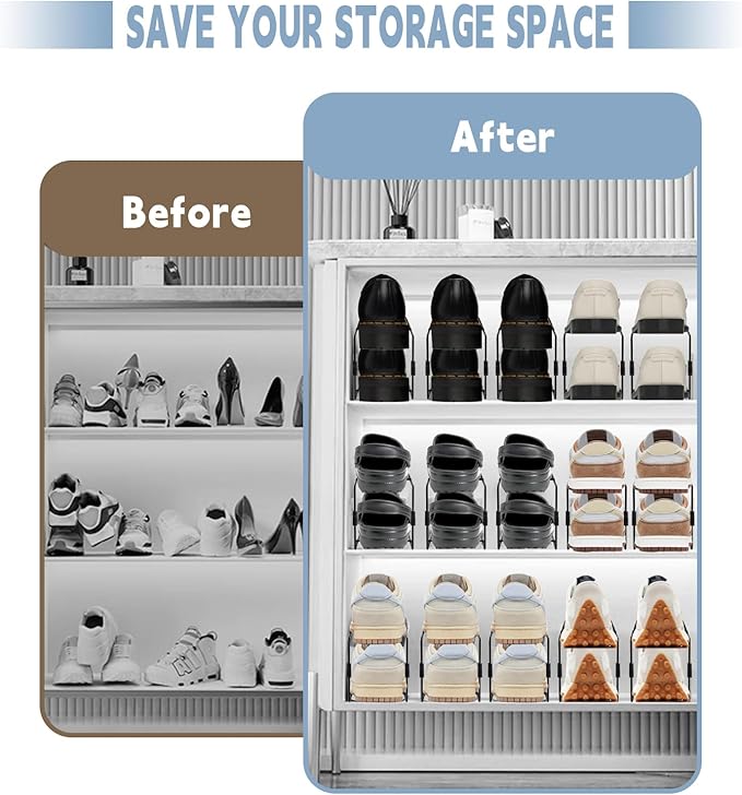 CiBiZi Shoe Slots Organizer 12Pack Metal Shoe Stackers for a Pair of Shoes Display Shelf Shoe Holder Shoe Storage Closet Organizers Shoe Space Saver Organizador de Zapatos White