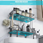 Over The Toilet Storage，Bathroom Shelves Over Toilet,2 Tier Above Toilet Storage with Hanging Hook & Toilet Paper Holder,Non-Trace Adhesive, No Drilling Toilet Organizer (Black)