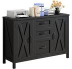 3 Drawer File Cabinet, Farmhouse Lateral Filing Cabinet with Doors Fits Letter or A4 Size, Wooden Printer Stand with Open Storage Adjustable Shelf for Home Office, Rustic Black