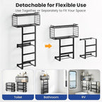 Towel Racks for Bathroom Wall Mounted, 4-Tier Bathroom Towel Rack with Shelf and Basket, Hold 6 Large Rolled Towels, 32-Inch Heavy Duty Towel Storage for Bathroom, RV, Black