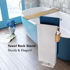 Standing Towel Rack Double-T Shape Tall Bath Towel Sheet Holder with Marble Design Base for Bathroom 2 Tier Towel Holder Stand Stainless Steel (Brushed Nickel)