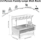 Ewaiira Dish Drying Rack, 304 Stainless Steel Dish Racks for Kitchen Counter, Dish Drainers with Automatic Drainage, Utensil Holder & Cups Holder, Space Saving Kitchen Organizer (2-Tier White)