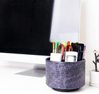 lizimandu Round Leather Art Supply Organizer,Remote Control Holder,360 Degree Spinning,Multi-Functional Pencil Holder,4 Compartments Desktop Stationary Organizer(1-Carved Metal Purple)