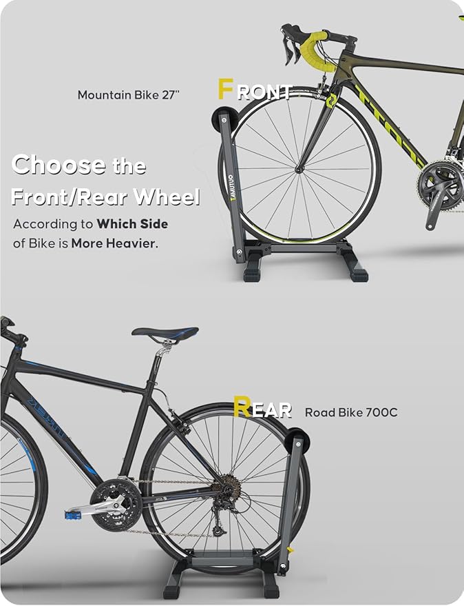 Bike Stand Floor for 16" - 29" Tires, Folding Garage Bike Rack for MTB & Road Bike Up to 2.4" Tire Width, Easy Storage Indoor Bicycle Stand，Latest Carbon Steel Version