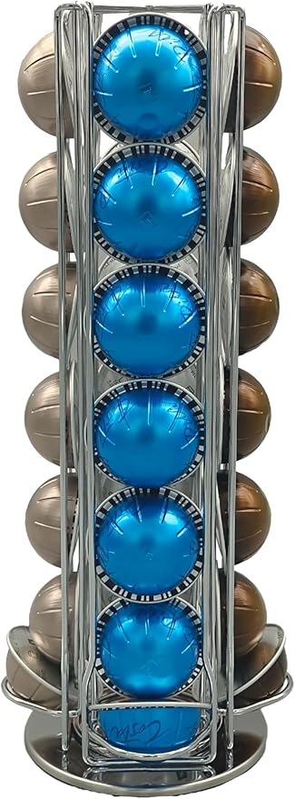 Miuly Coffee Capsule Holder For Nespresso Vertuoline, Coffee Capsule Stands Rotating Pod Rack holds 28 Nespresso Vertuo Pods, Silver