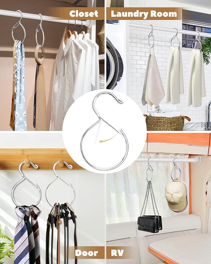 4 Pack Belt Hanger, Tie Hanger & Belt Organizer, Rust-Proof Belt Hanger for Closet, Ties, Scarves, Bags & Accessories, Keeps Closet Neat & Organized, Silver