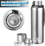 Insulated vacuum Thermo Bottle 750ml/25.4oz with cup Stainless steel coffee bottles for hot and cold drink water flask.(Silver,750ml)