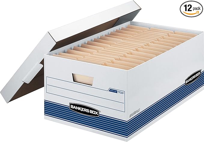 Bankers Box 12-Pack Medium Duty File Storage Boxes with Lids, FastFold Assembly, 24 Inch Legal, STOR, (00702)