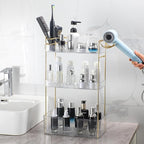3 Tier Bathroom Organizer Countertop Makeup Perfume Tray Skincare Organizer Comes with Hair Dryer Rack and Toothbrush Holder for Bathroom Dresser Vanity (White)