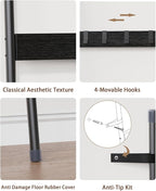 Blanket Ladder, 6-Tier Towel Holder with 4 Removable Hooks, Farmhouse Wall Leaning Decorative Rack Shelf, Wooden Towel Display Rack, Quilt Ladder for Living Room, Bedroom, Black