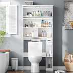 Vabches Over The Toilet Storage Cabinet with Transparent Door, Toilet Paper Storage Cabinet with Multi Layer Shelves Suitable for Bathroom, Laundry Room, Freestanding Bathroom Storage Rack, White