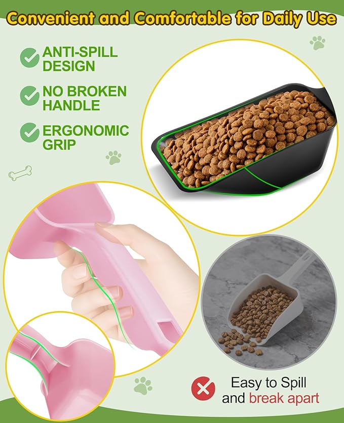 2 Pack Dog Food Scoop with 1 Cup and 2 Cup Capacity, Plastic Pet Food Measuring Scoops with Clear Measurement Lines for Dogs, Cats & More,Dishwasher safe (Pink and Black)