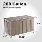 200 Gallon Waterproof Outdoor Storage Box, UV Resistant Resin Deck Box with Hydraulic Rod for Reinforced Stability, Perfect for Patio, Garden, and Pool, Grey