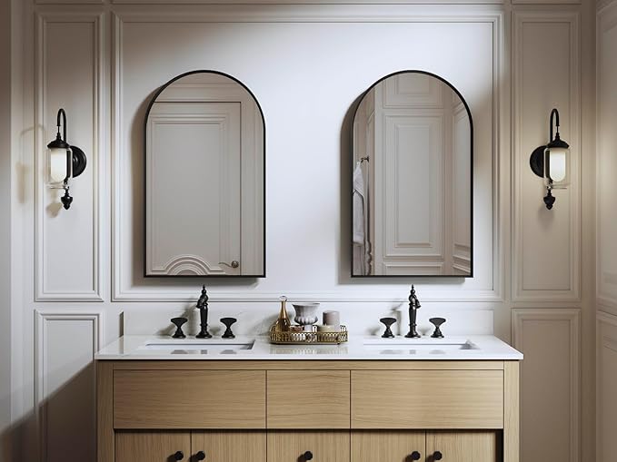 Kohler 36540-BLL Verdera® Medicine Cabinet Mirror, Arched Design, Left-Hinged, Mirrored Interior, Adjustable Shelves, Rustproof, 20 in. W x 34 in. H, Matte Black