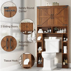 Vabches Over The Toilet Storage Cabinet, Farmhouse Storage Cabinet Over Toilet with 2 Barn Doors ，Toilet Paper Holder Stand，Home Space-Saving Toilet Rack, for Laundry, Restroom, Bathroom.Caramel.