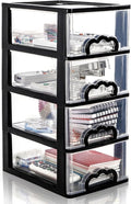 Desktop Organizer with 4 Drawers, Clear Plastic Storage Drawer Unit, Small Desk Organizer Storage Box, Durable Storage Bin Container Case for Countertop Stationery Pens Makeup Office Supplies