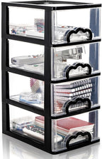 Desktop Organizer with 4 Drawers, Clear Plastic Storage Drawer Unit, Small Desk Organizer Storage Box, Durable Storage Bin Container Case for Countertop Stationery Pens Makeup Office Supplies