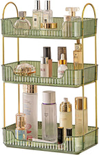 Bathroom Counter Organizer - Countertop Storage, Cosmetics & Skincare Shelf, Makeup & Perfume Organizer, Spice Rack for Kitchen (3 Tier - Green)