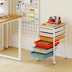 GOFLAME 6-Drawer Rolling Storage Cart, Craft Storage Cart with Wooden Tabletop and Lockable Wheels, Art Cart Supply Storage Organizer with Metal Frame for Home Office Classroom, Macaron Color