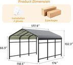 Patiowell 10x15 FT Metal Carport, Heavy Duty Outdoor Carport with Reinforced Frame and Galvanized Steel Roof, All-Weather Car Port Shelter for Car, Truck, Boat and Tractor, Black