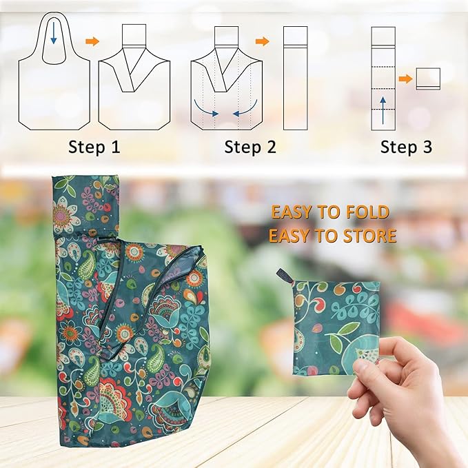 Reusable Grocery Bags, 12 Pack 50Lbs Foldable Fashion Washable Shopping Bags, Large Boho Tote Bags For Groceries, Bulk Market Cloth Storage Bags, Utility Aesthetic Personalized Gifts For Women