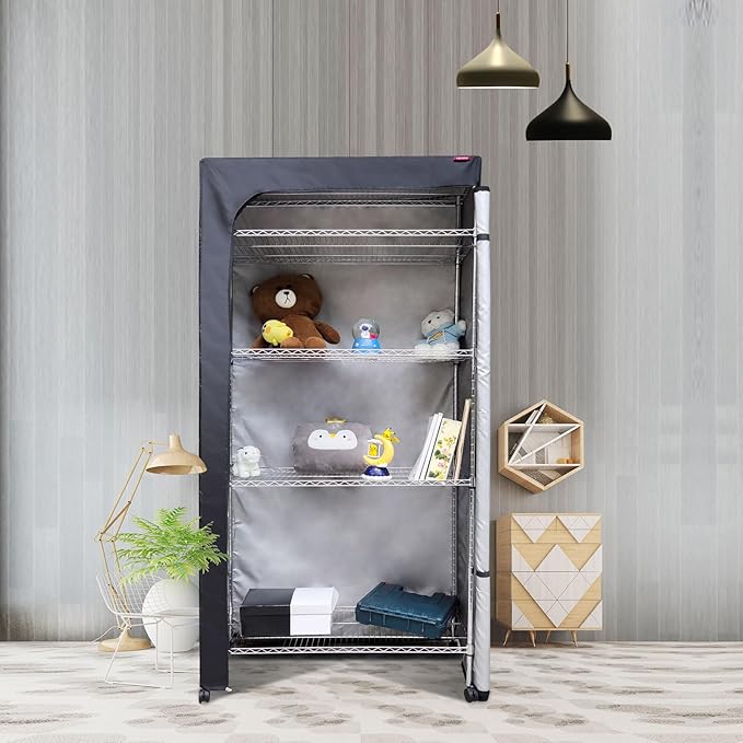 Shelving Cover Wire Shelf Rack Dust Cover 30X14X54,The Two-Way Zipper Design can be Opened up, Down, or All for Easy Access (No Shelves,Black)