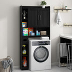 Vabches Over The Toilet Storage Cabinet, Farmhouse Storage Cabinet Over Toilet with Barn Door, Home Space-Saving Toilet Rack, for Bathroom, Restroom, Laundry（Black）.