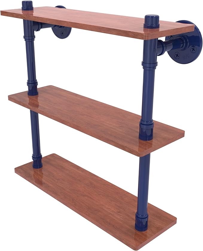 Allied Brass P-490-16-TWS-MBL Pipeline Collection 16 Inch Ironwood Triple Shelf, Mediterranean Blue