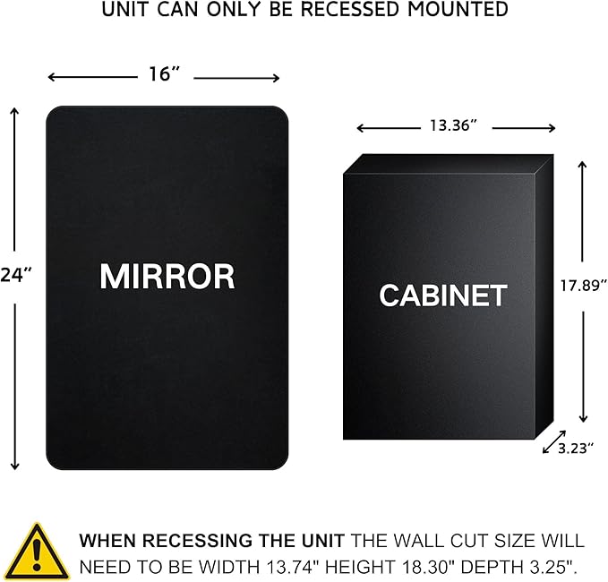 TEHOME Farmhouse Oil Rubbed Bronze Recessed Bathroom Medicine Cabinet with Mirror Rounded Rectangle Metal Framed Medicine Cabinet with Beveled Mirror 16x24''