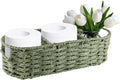 Over the Toilet Paper Organizer,Woven Wicker Storage Basket with Handle for Toilet Tank Top,3-Compartment Rope Toilets Paper Tray Organizer for Bedroom Living Room,Bathroom Toilets Roll Holder