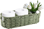 Over the Toilet Paper Organizer,Woven Wicker Storage Basket with Handle for Toilet Tank Top,3-Compartment Rope Toilets Paper Tray Organizer for Bedroom Living Room,Bathroom Toilets Roll Holder