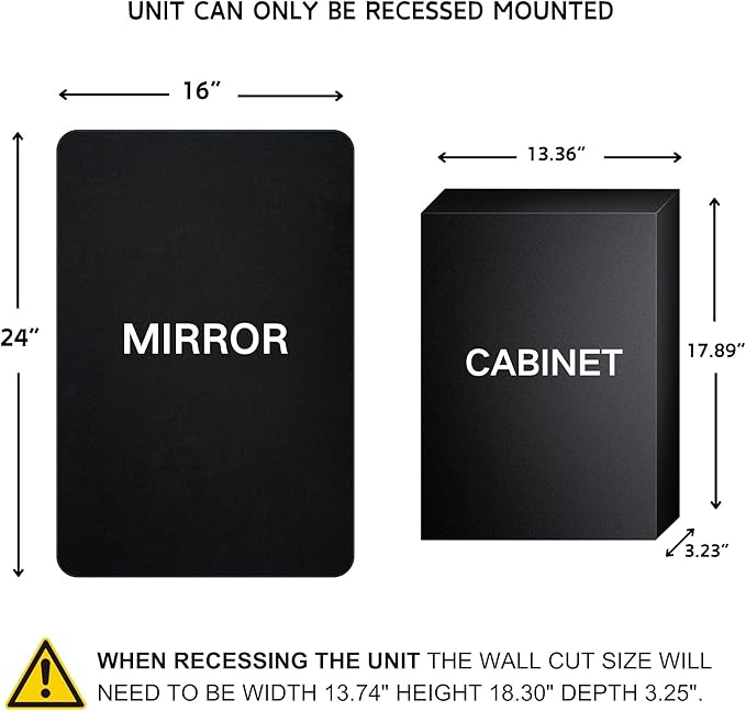Matt Black Rectangle Recessed Bathroom Medicine Cabinet with Mirror Stainless Steel Metal Framed Rounded Rectangular Bathroom Cabinet with Mirror 16x24''