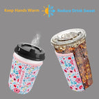 Reusable Neoprene Insulator Sleeve for Iced Coffee & Cold Soda, Coffee Sleeves for Iced & Hot Drinks, Cold Beverage Cooler Compatible with Starbucks, Dunkin (White Flower Garden, Small: 16-18oz)