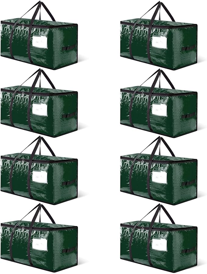 CONGREGATE 8-Pack Heavy Duty Dark Green Moving Bags with Zippers and Handles, Heavy Duty Storage Handbags for Space Saving, Made of PE, 97 Liters/25.6 Gallons (28.7 inches x 13.7 inches x 15 inches)