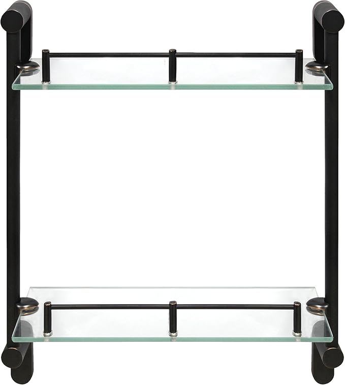 Double Wall Glass Shelf with Pre-Installed Rail - Rubbed Bronze - Oval Series - 5 Year Warrantee