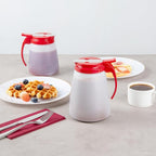 Restaurantware-Chef 101 48 Ounce All Purpose Syrup Dispensers, 10 Honey Dispensers - Red Top, Stainless Steel Slide Cover, Plastic Pancake Syrup Bottle, Perfect For Diners, Restaurants, Home
