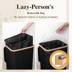 Large Laundry Hamper, 100L Waterproof Laundry Basket with Lid and Removable Bag, Collapsible Tall Clothes Hamper with Bamboo Handles for Clothes Toys in Dorm Bedroom Bathroom, Black