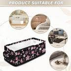 Storage Bins Collapsible Organizer Rectangular Toilet Paper Basket Lightweight Toiletries Organizer for Bathroom Kitchen Office Accessories and Decor, Pink Cherry Blossom Black