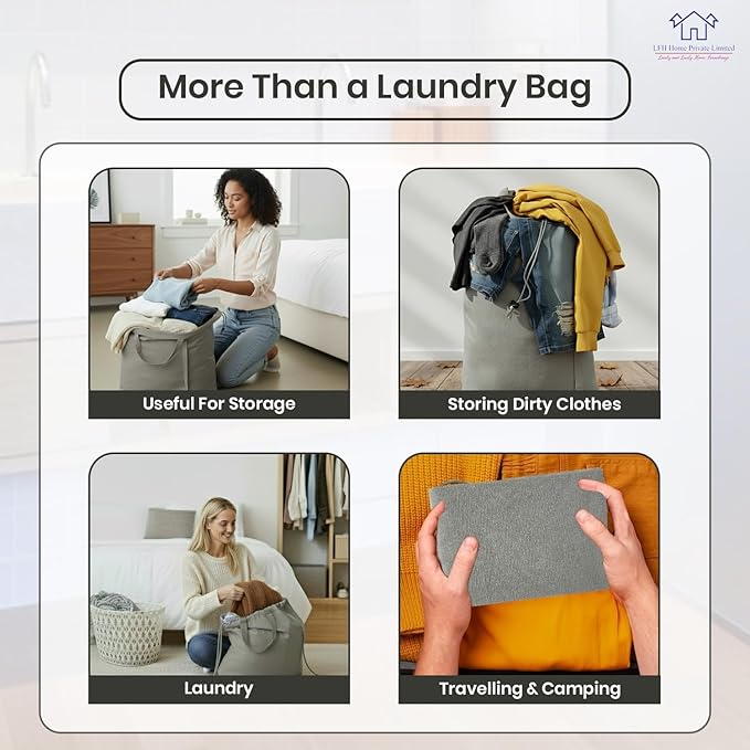 LFH Home Cotton Canvas Extra Large Laundry Bag with Handle, Heavy Duty Drawstring Closure Washable Laundry Bags, School Travel, Home, Hotel, College Dorm, Organizer Sack, Toys 28x40-Grey Thanks Giving