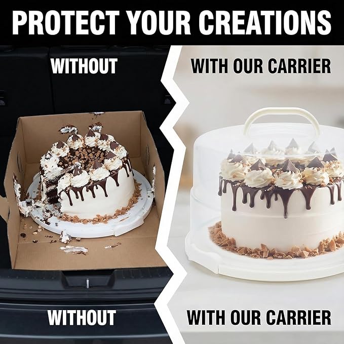 12 Inch Cake Carrier with Lid and Handle – Heavy-Duty Cake Container for Baking Events & Outdoor Trips | Adjustable Height,Portable Food Cake Carrier Storage Solution for Picnics & Camping