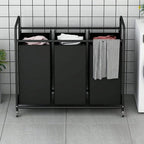 3-Bag Laundry Sorter Cart with Rolling Lockable Wheels, Removable Bags, 32.68 x 15.75 x 33.46 in, Black, Beige and Grey (Black)