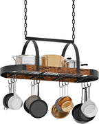 Hanging Pot Rack, Pot Hanger for Kitchen, Ceiling Mounted Pot Holder, Cookware Organizer with 12 S-Shaped Hooks, for Pot, Pan Storage, Space-Saving, Rustic Brown and Black TPR08BFC1