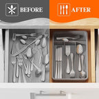 Lifewit Silverware Drawer Organizer Tray, Plastic Cutlery Storage for Kitchen, Flatware and Utensil Holder Divider for Spoons Forks Knives Tableware, 7.8 x 12.4", 4 Slots, Gray