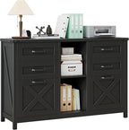 Lateral File Cabinet with 6 Drawers, Farmhouse Filing Cabinet for Letter/A4 Size, Wood File Storage Cabinets Printer Stand with Open Storage Adjustable Shelf for Home Office Cabinets, Rustic Black